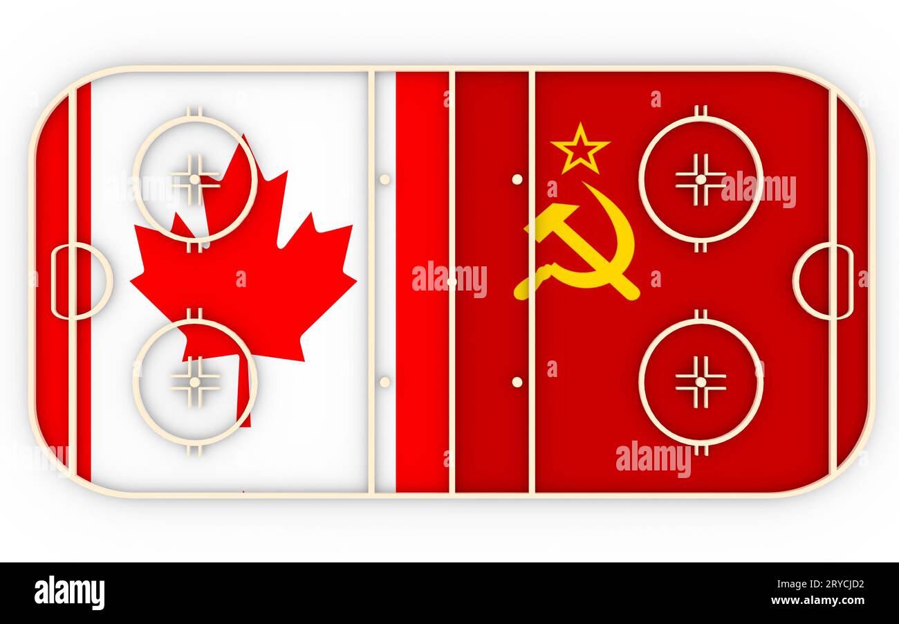 Canada vs USSR. Ice hockey history competition. National flags on