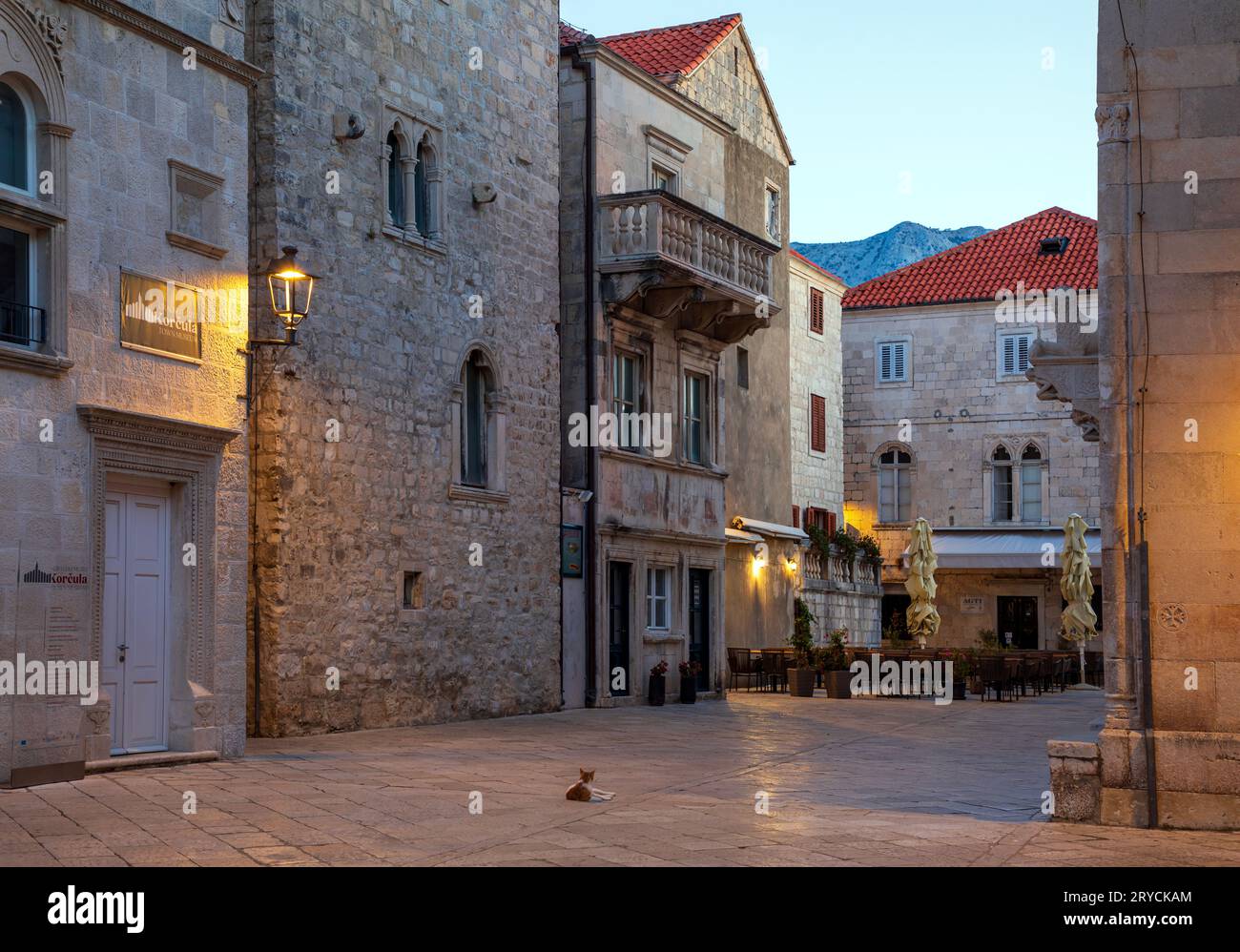 Korcula, Croatia, Sepember 17th,  2023: View of  old street in the old town of Korcula, Croatia Stock Photo