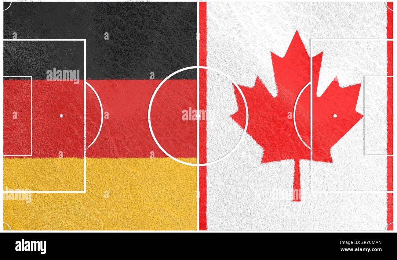 Germany vs Canada. Football field textured by flags Stock Photo Alamy