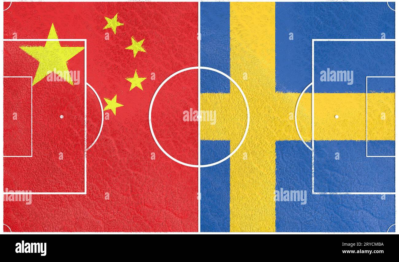 China vs Sweden. Football field textured by flags Stock Photo Alamy