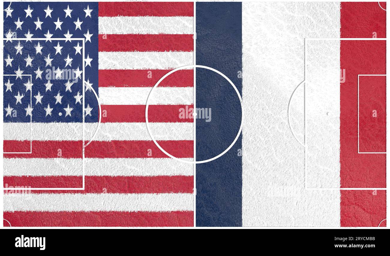 France vs USA. Football field textured by flags Stock Photo Alamy