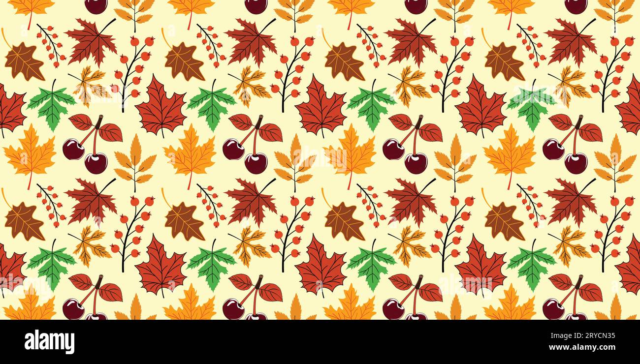 Autumn leaves seamless pattern set vector design Stock Vector