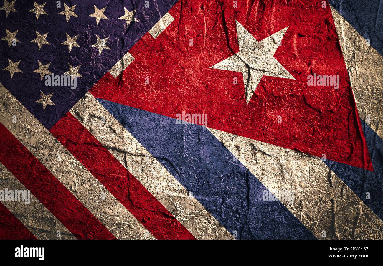 USA and cuban grunge Flag. Relationship  between Cuba and the USA Stock Photo
