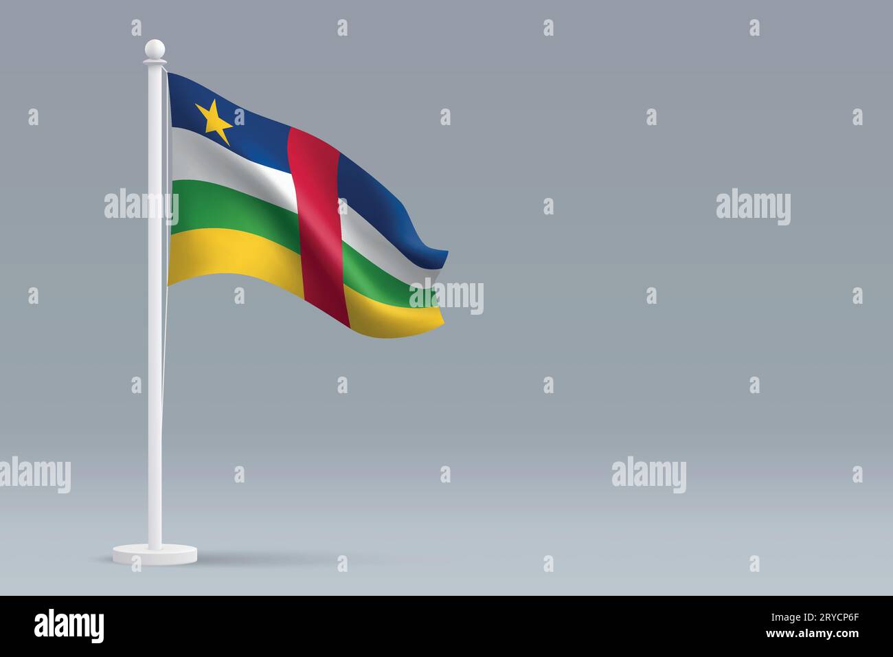 3d realistic national Central African Republic flag isolated on gray background with copyspace Stock Vector