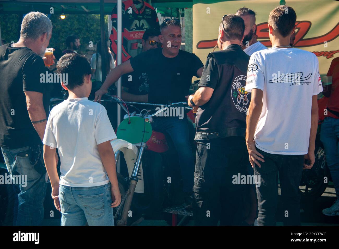 1st Alpedrete biker concentration "AD PETRUM" Where motorcycles, music concerts and people enjoying the biker atmosphere have been seen. Stock Photo