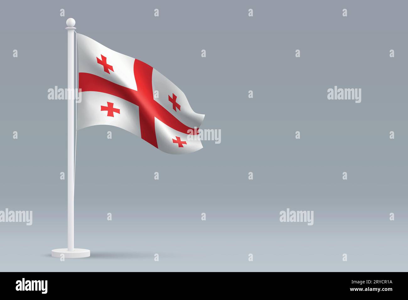 3d realistic national Georgia flag isolated on gray background with copyspace Stock Vector