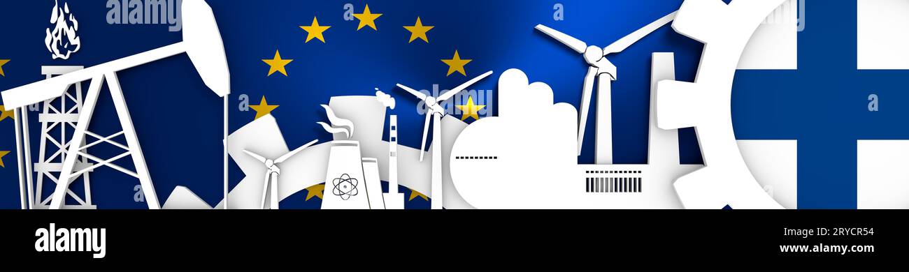 Energy and Power icons set. Header banner with Finland flag Stock Photo ...