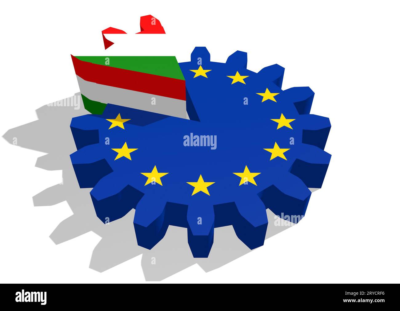 European union flag on gear, Hungary as part of cogwheel Stock Photo