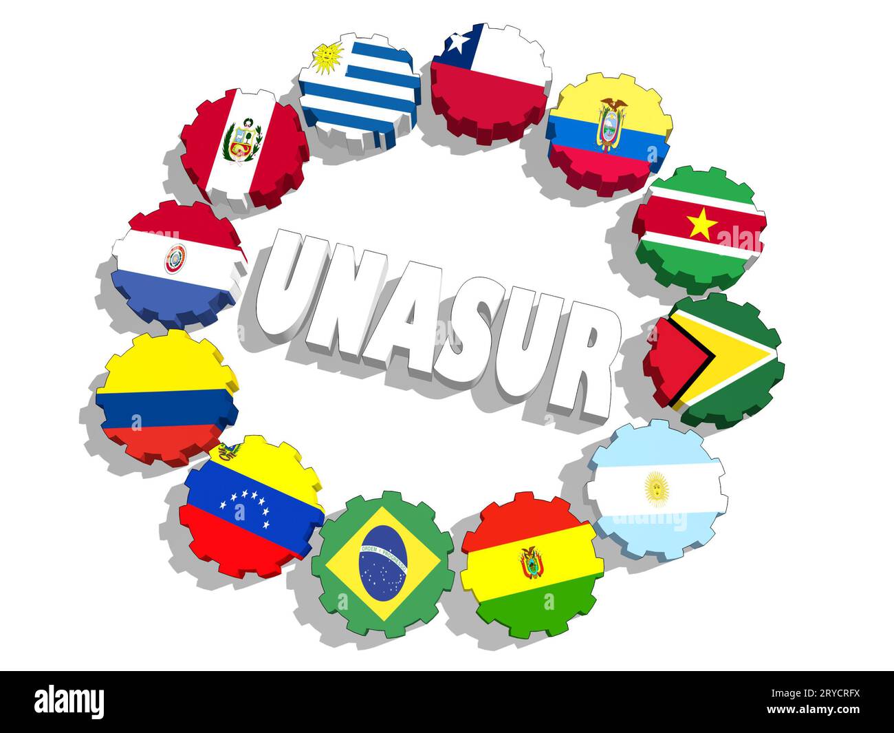 Union of South American Nations members national flags Stock Photo