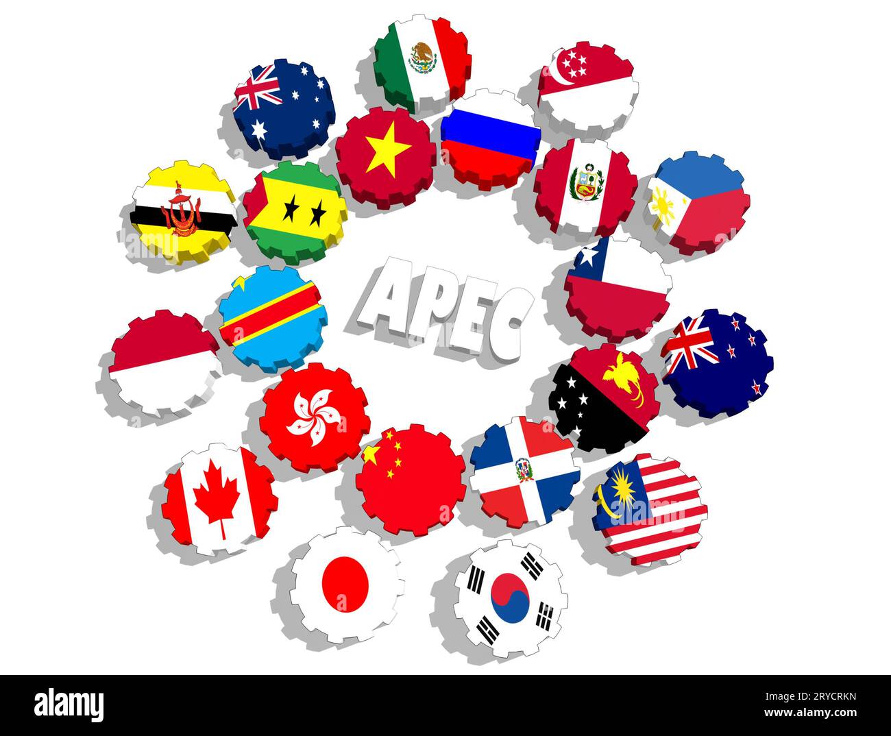 Asia-Pacific Economic Cooperation members national flags Stock Photo