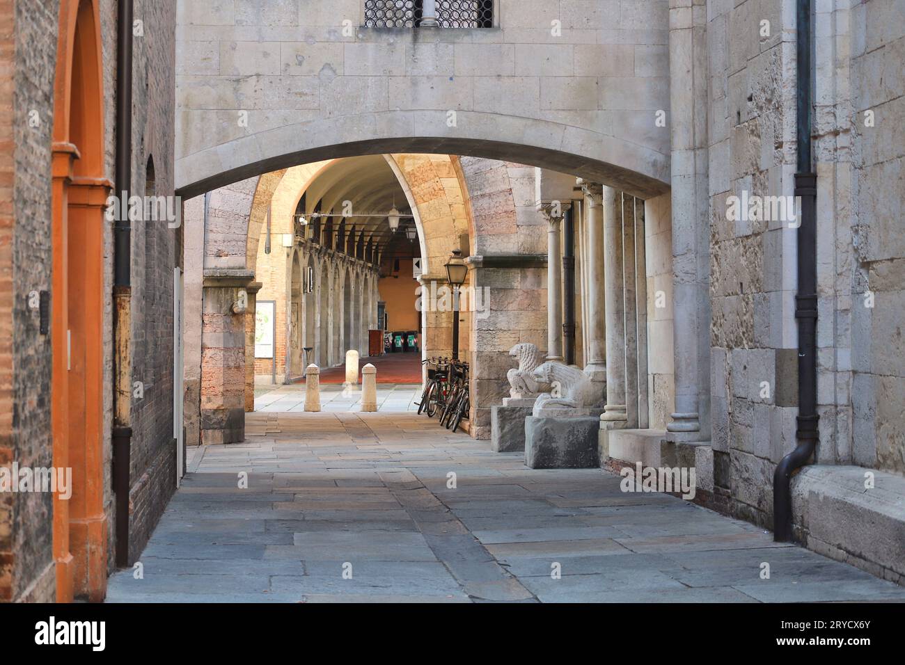Modena, Italy, detail of the door called the fish market of the cathedral, UNESCO site, Romanesque architecture Stock Photo