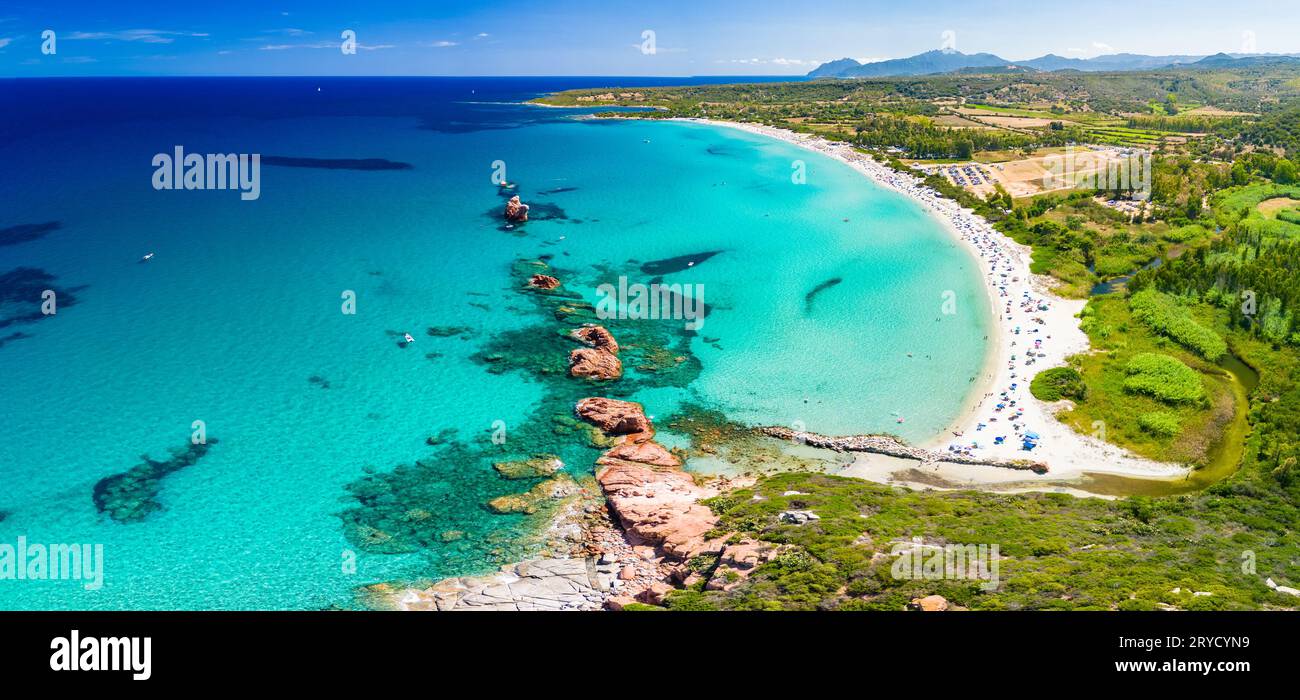 Aerial Drone Panoramic View Of The Cea Beach With The Red Rocks Aerial Drone Panoramic View Of The Cea Beach With The Red Rocks