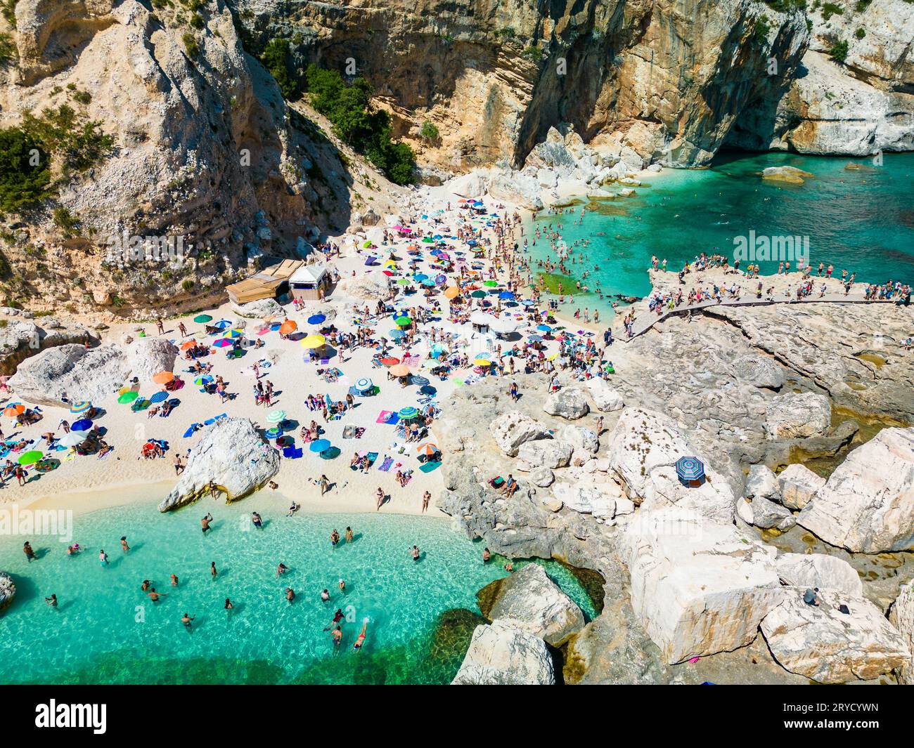 Aerial view of Cala Mariolu, Italy, east coast of Sardinia, Orosei gulf ...