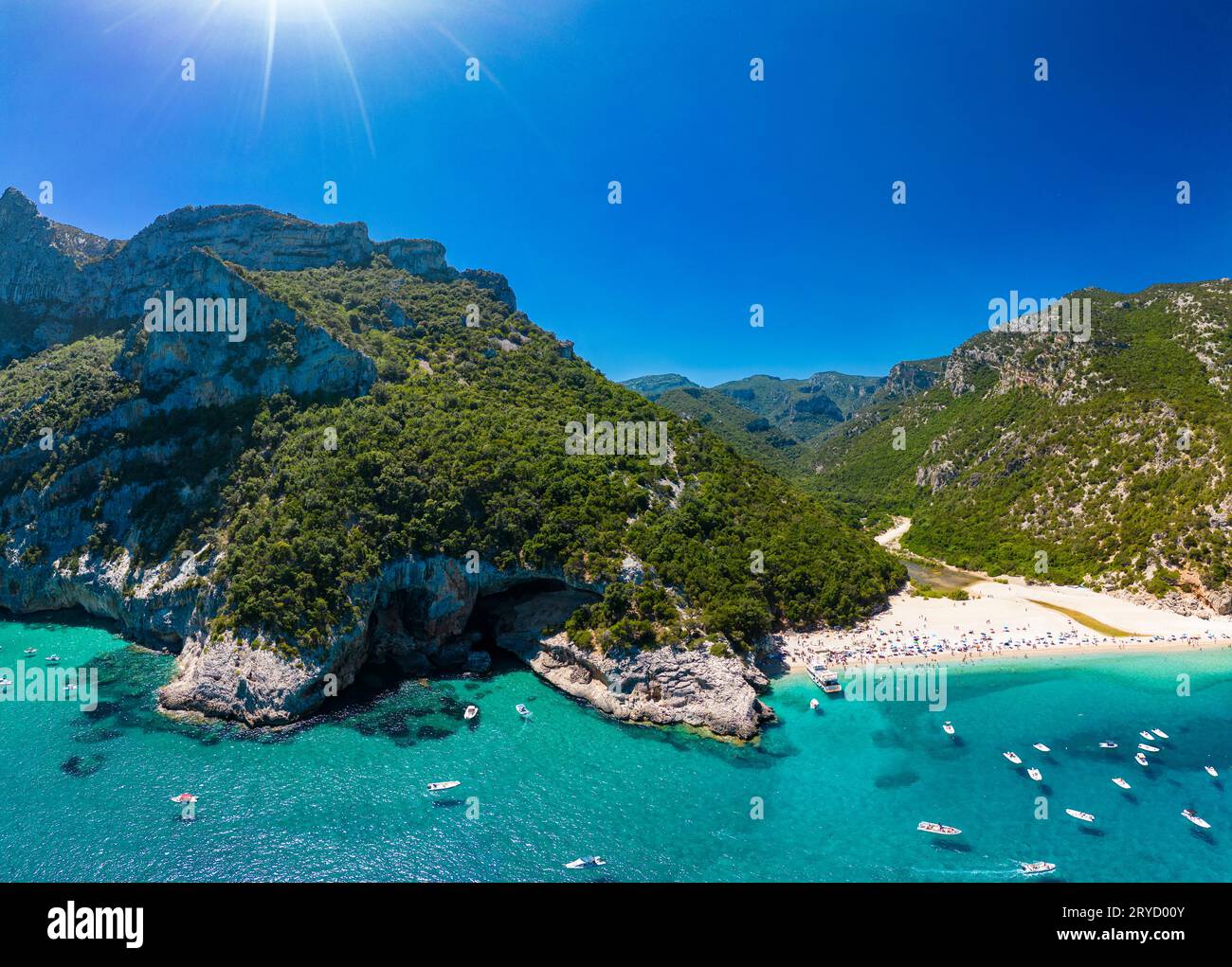 Aerial Drone Panoramic View Of Cala Sisine Beach In The Golf Of Orosei Aerial Drone Panoramic View Of Cala Sisine Beach In The Golf Of Orosei