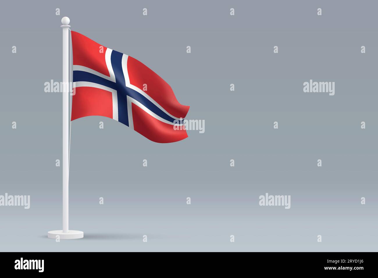 3d realistic national Norway flag isolated on gray background with ...