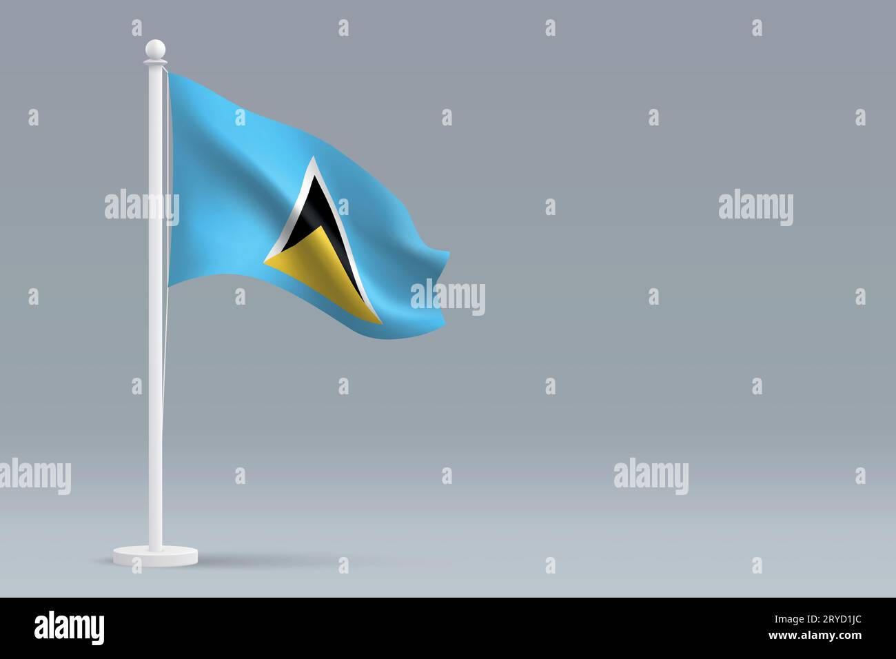 3d realistic national Saint Lucia flag isolated on gray background with copyspace Stock Vector