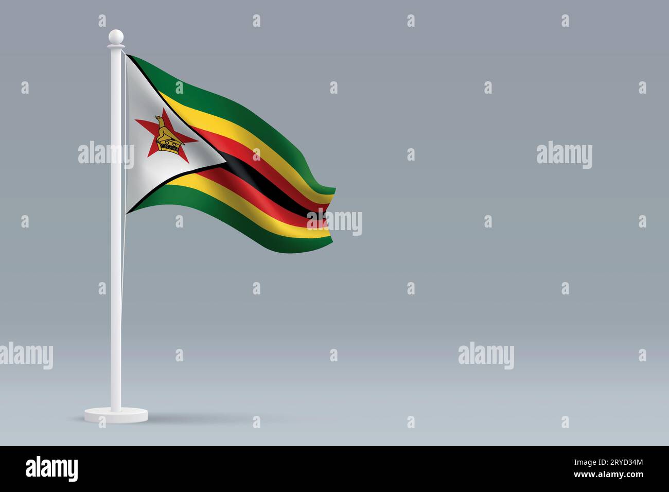 3d realistic national Zimbabwe flag isolated on gray background with ...