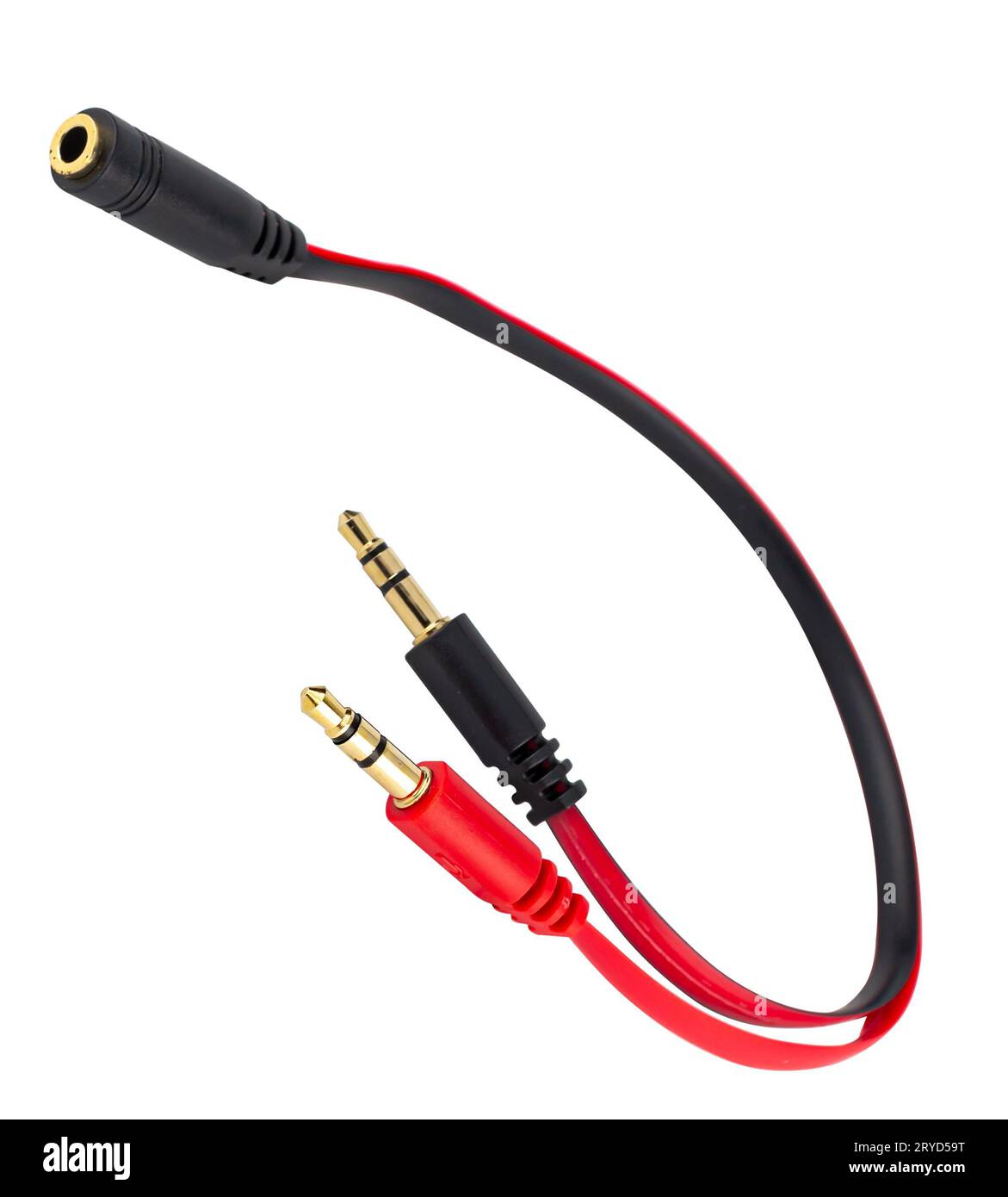 3.5 mm audio jack plug with cable insulated on white background Stock