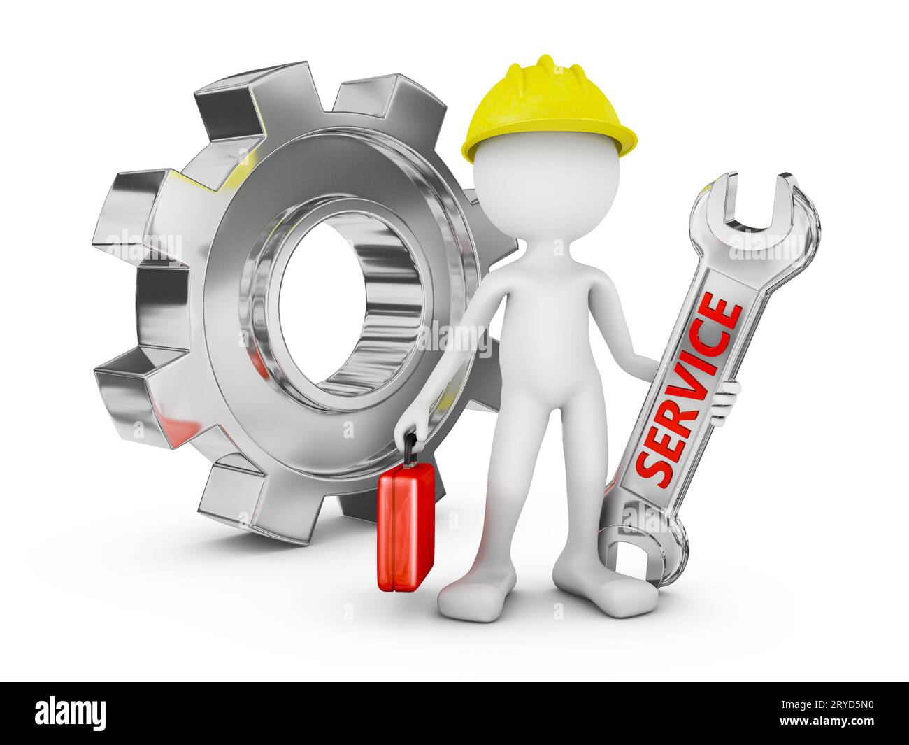 Man with wrench and gear Stock Photo