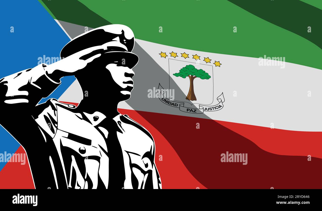 Silhouette of soldier with Equatorial Guinea flag on background. Army day concept Stock Vector