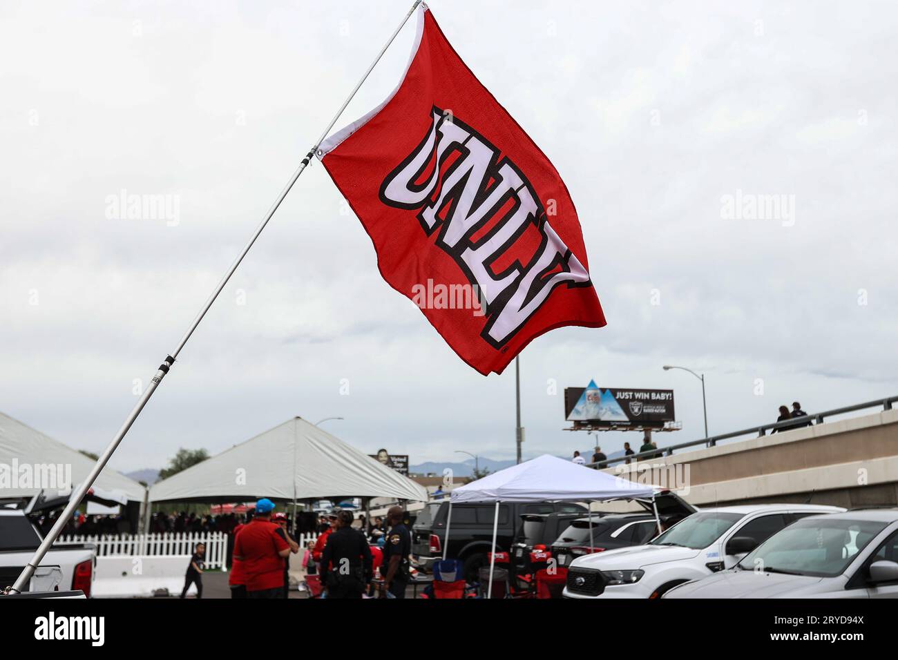 September 30, 2023: A UNLV flag sways in the breeze prior to the start ...