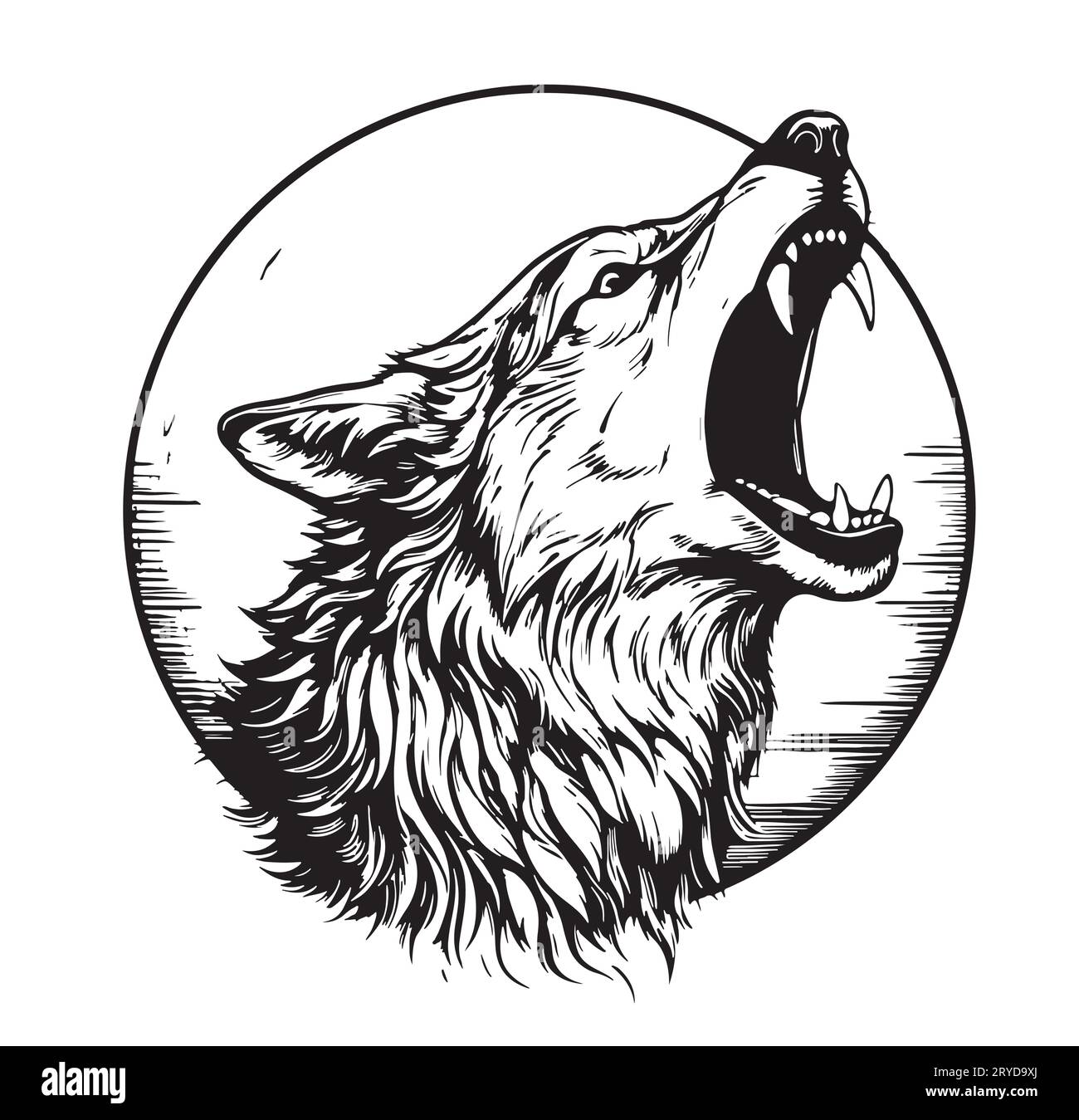 Wolf howls at the moon sketch hand drawn Vector Stock Vector