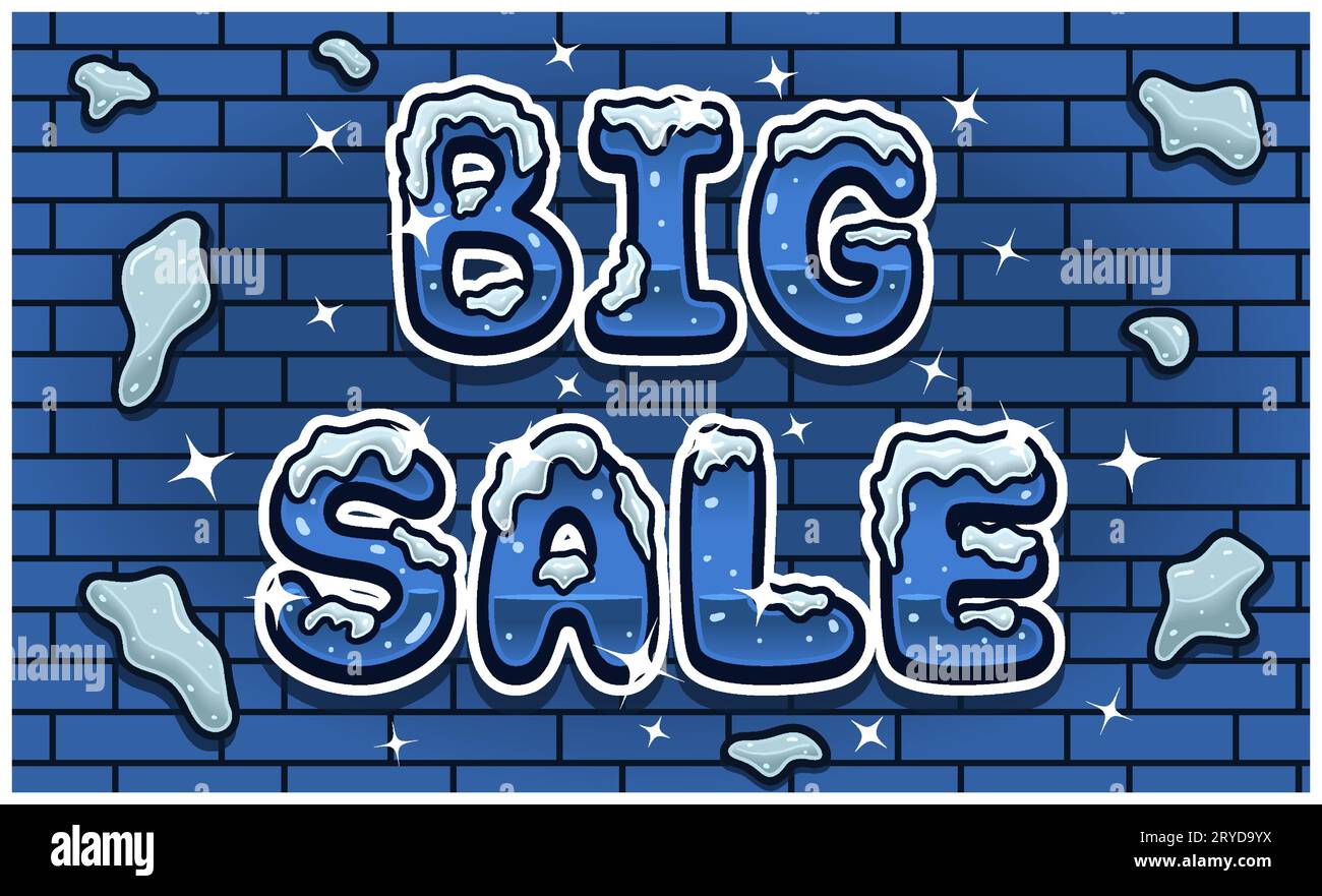 Big Sale Lettering With Snow Ice Font In Brick Wall Background For Sign