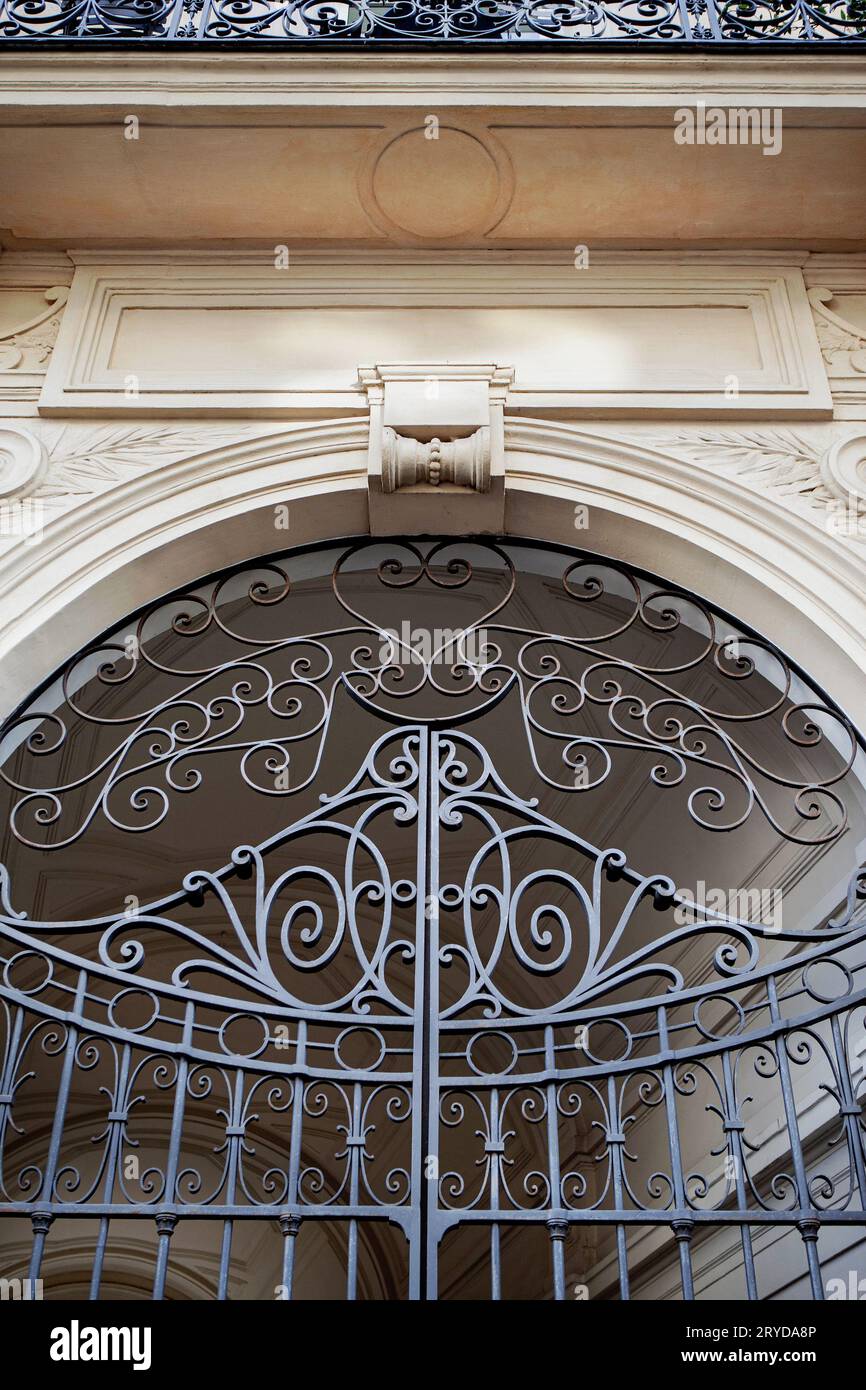 Wrought iron gate of a French mansion Stock Photo
