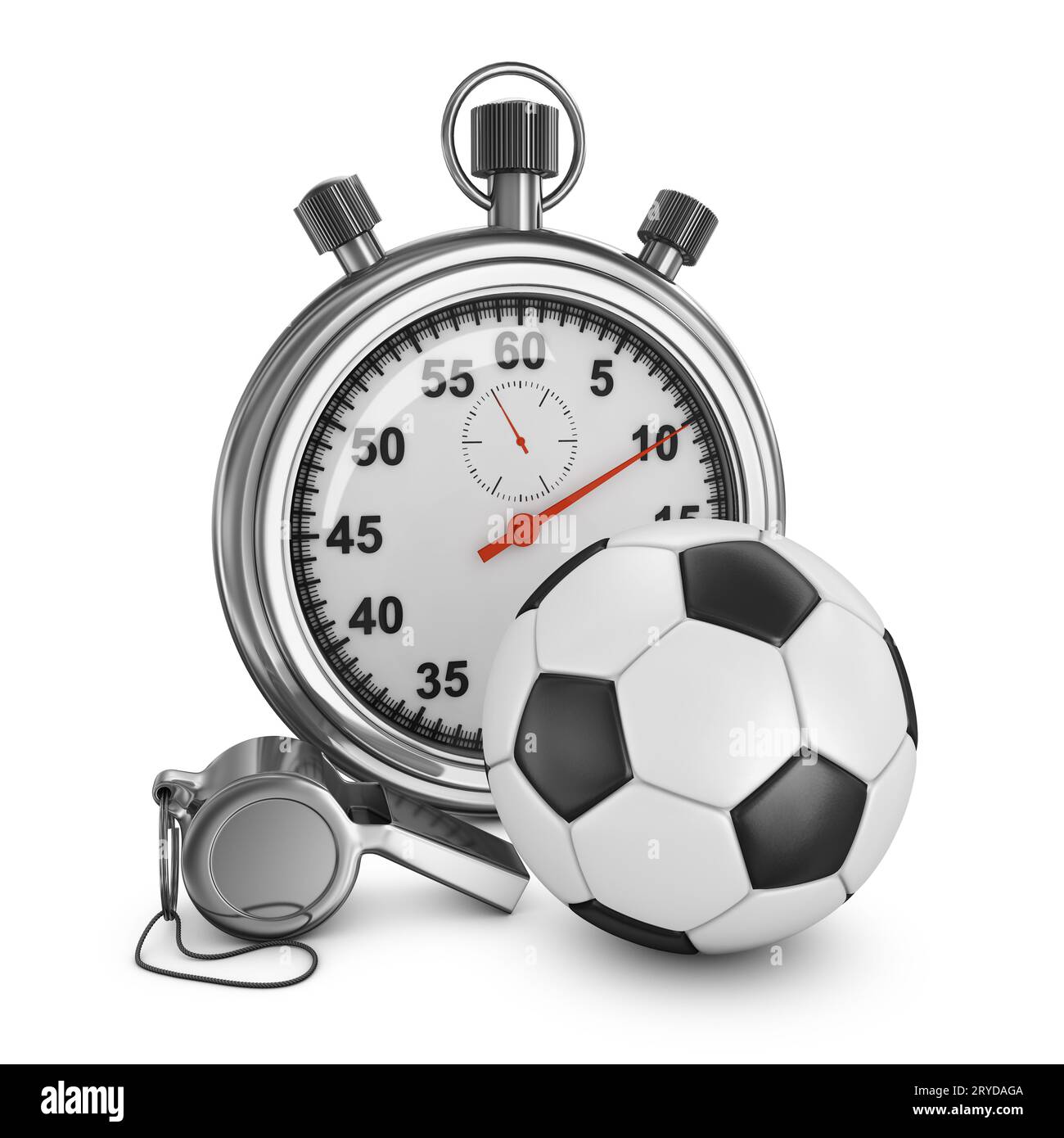 Soccer ball, referee whistle and stopwatch Stock Photo Alamy