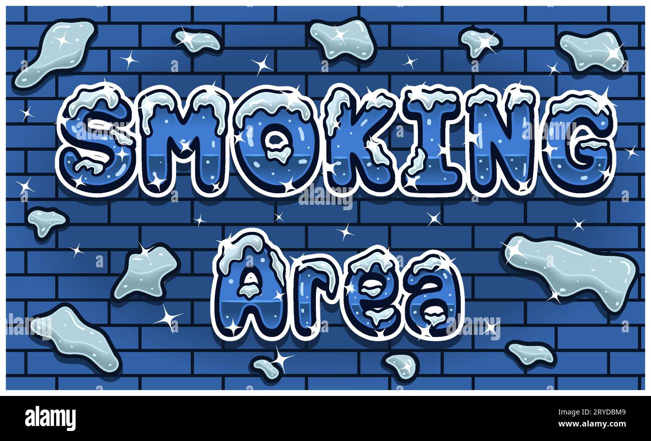 Smoking Area Lettering With Snow Ice Font In Brick Wall Background For Sign Template. Text Effect and Simple Gradients. Vectors Illustrations. Stock Vector