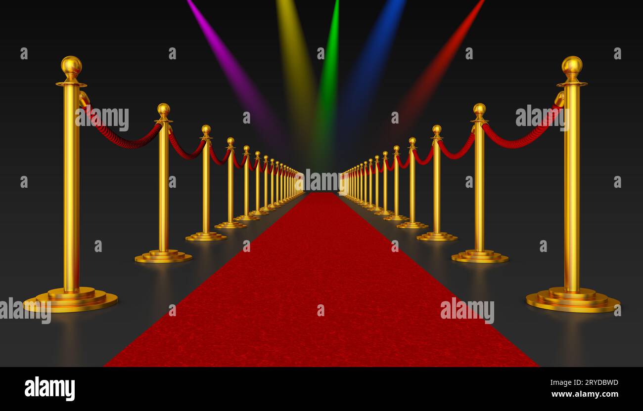 Red carpet and pillars with red ropes Stock Photo