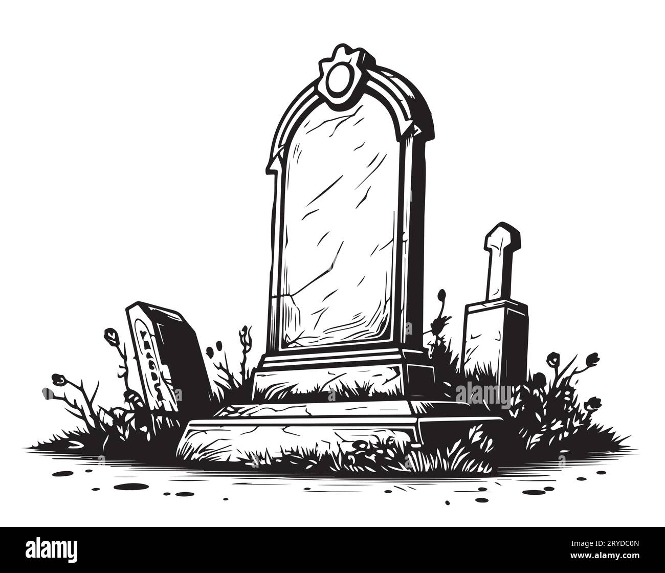 Grave retro sketch hand drawn Vector illustration Halloween Stock