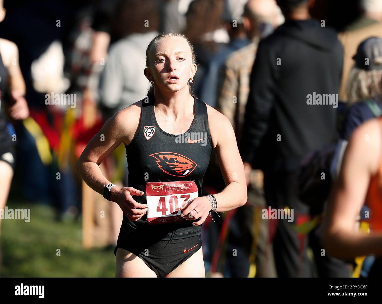 Bush Park, Salem, OR, USA. 30th Sep, 2023. Erin Cosgrove of Oregon State University competes at the 2023 Charles Bowles Invitational Cross Country meet at Bush Park, Salem, OR. Larry C. Lawson/CSM (Credit Image: © Larry C. Lawson/Cal Sport Media). Credit: csm/Alamy Live News Stock Photo
