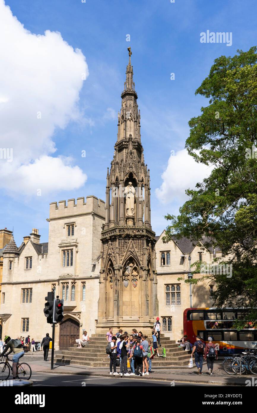 The Grade II listed Martyr's memorial, a Victorian Gothic monument, completed in 1843, memorializing 3 Oxford martyrs of the 16th century. Oxford, UK Stock Photo