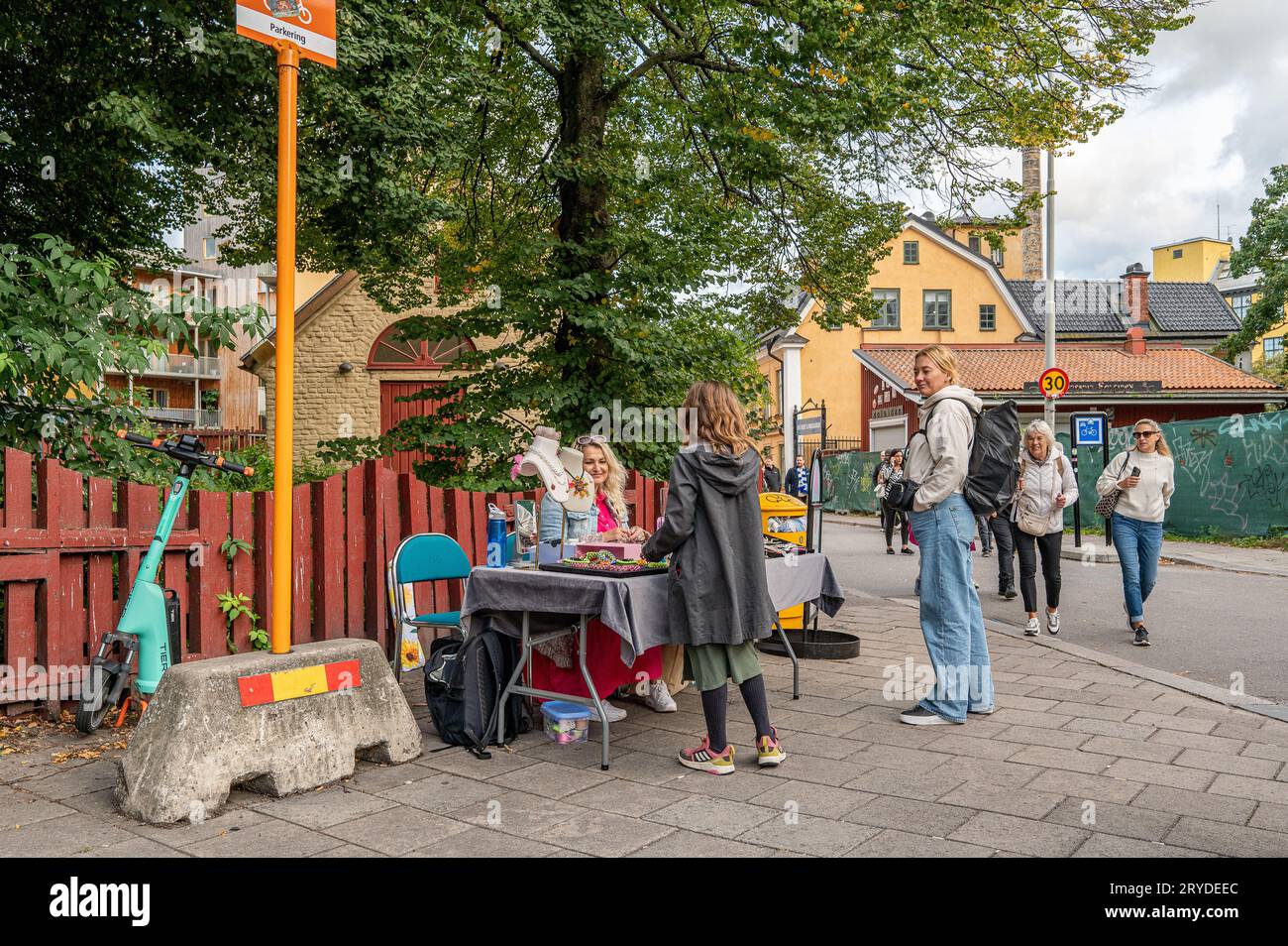 People stroll around town on Culture night, an annual event on the last Saturday in September ,that exhibits diverse aspects of culture in Norrköping Stock Photo