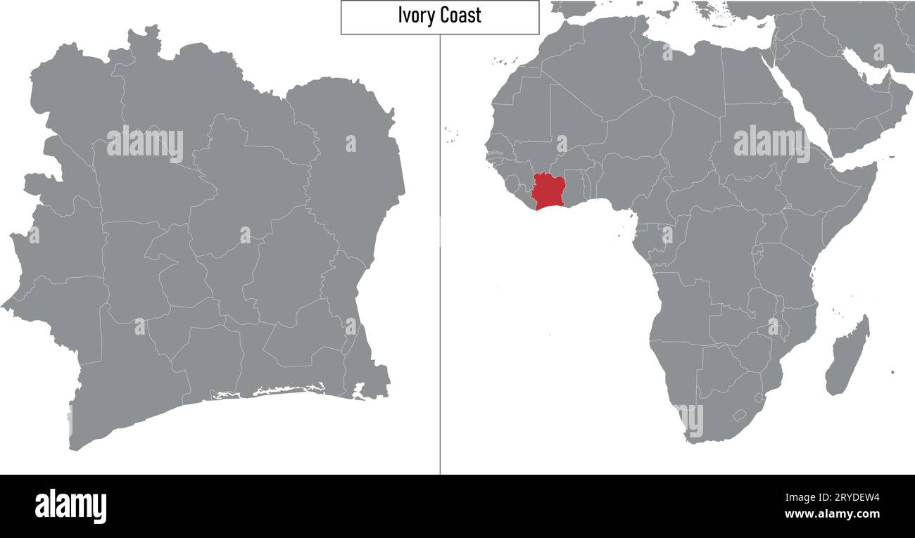 map of Ivory Coast and location on Africa map. Vector illustration