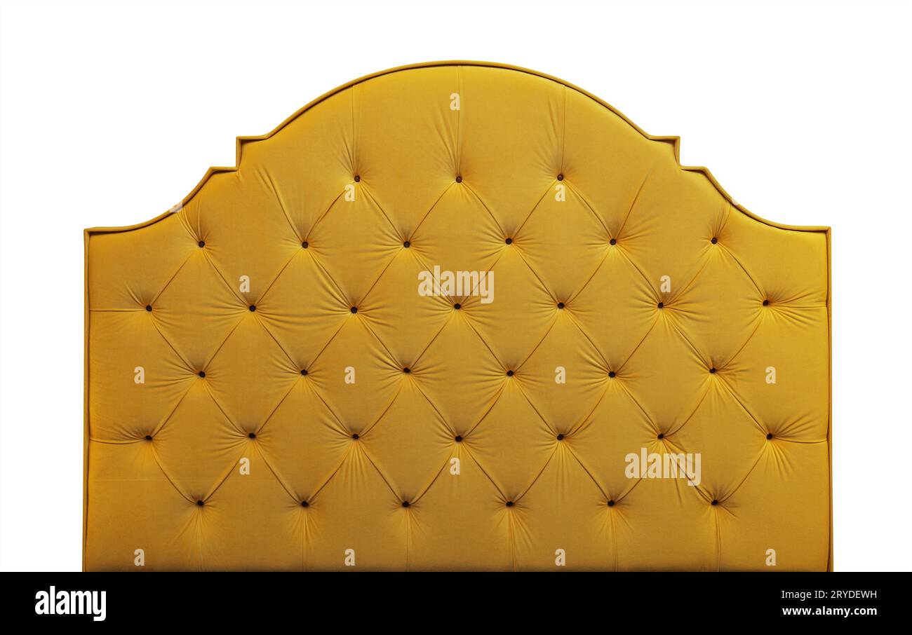 Yellow velvet bed headboard isolated on white Stock Photo Alamy