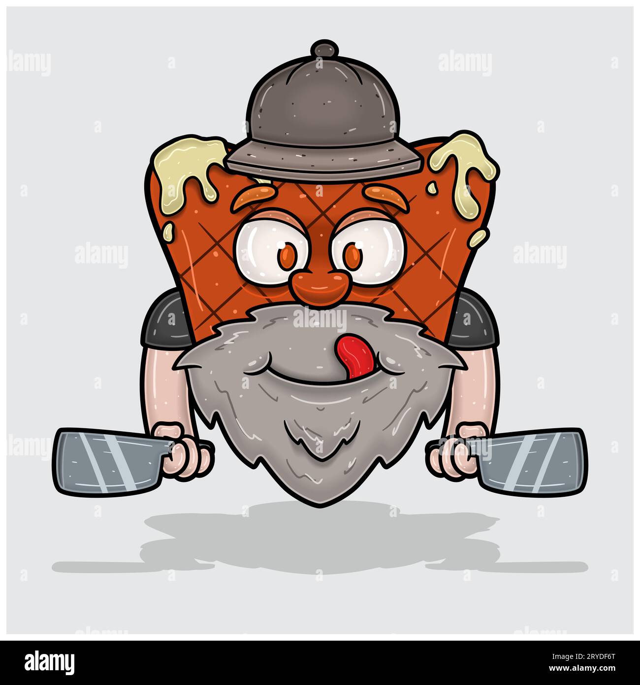 Mascot Cartoon of Meat Steak With Two Knife. Vectors Illustrations Stock Vector