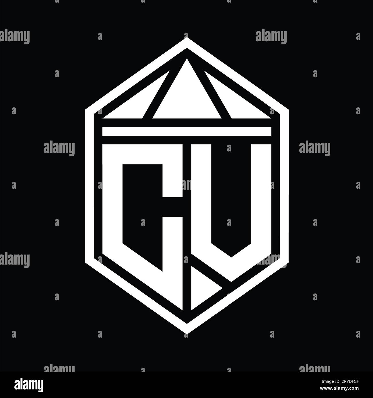 CV Letter Logo monogram simple hexagon shield shape with triangle crown ...