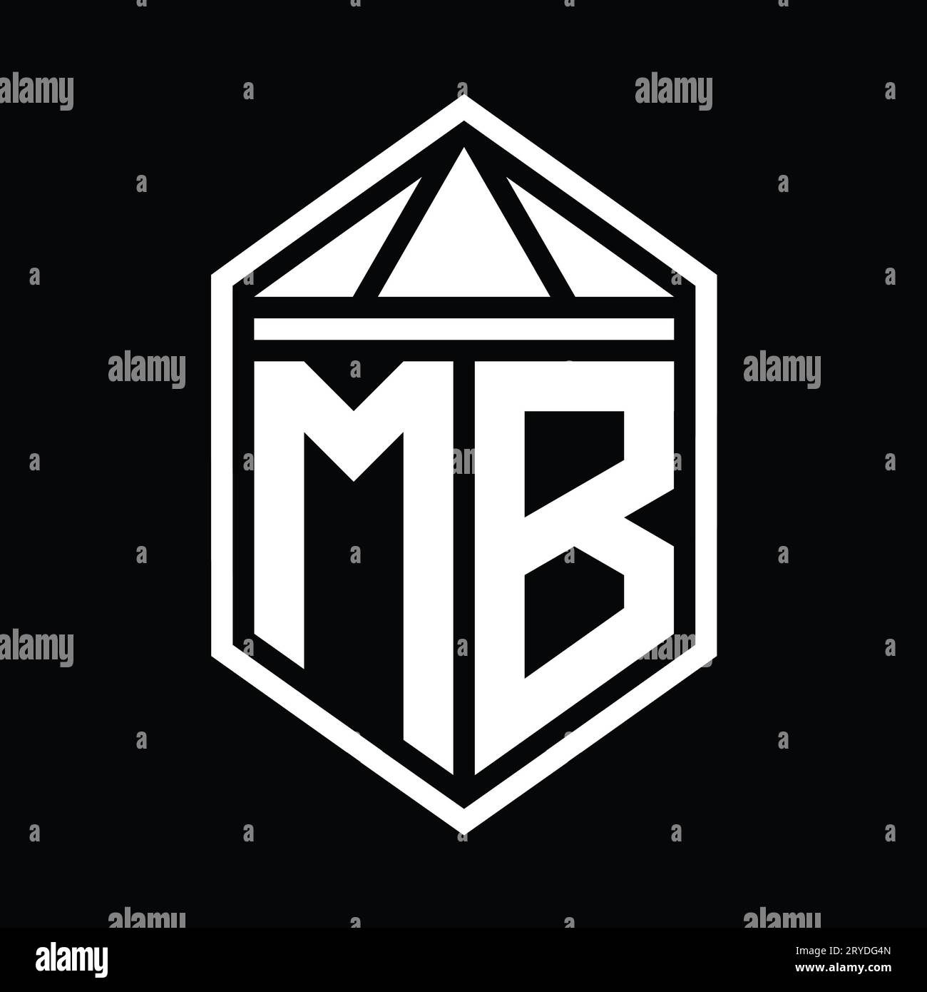 MB Letter Logo monogram simple hexagon shield shape with triangle crown ...