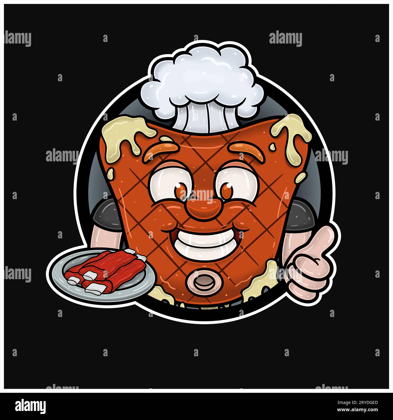 Mascot Cartoon of Meat Steak With Meat In Plate And Happy Face. With