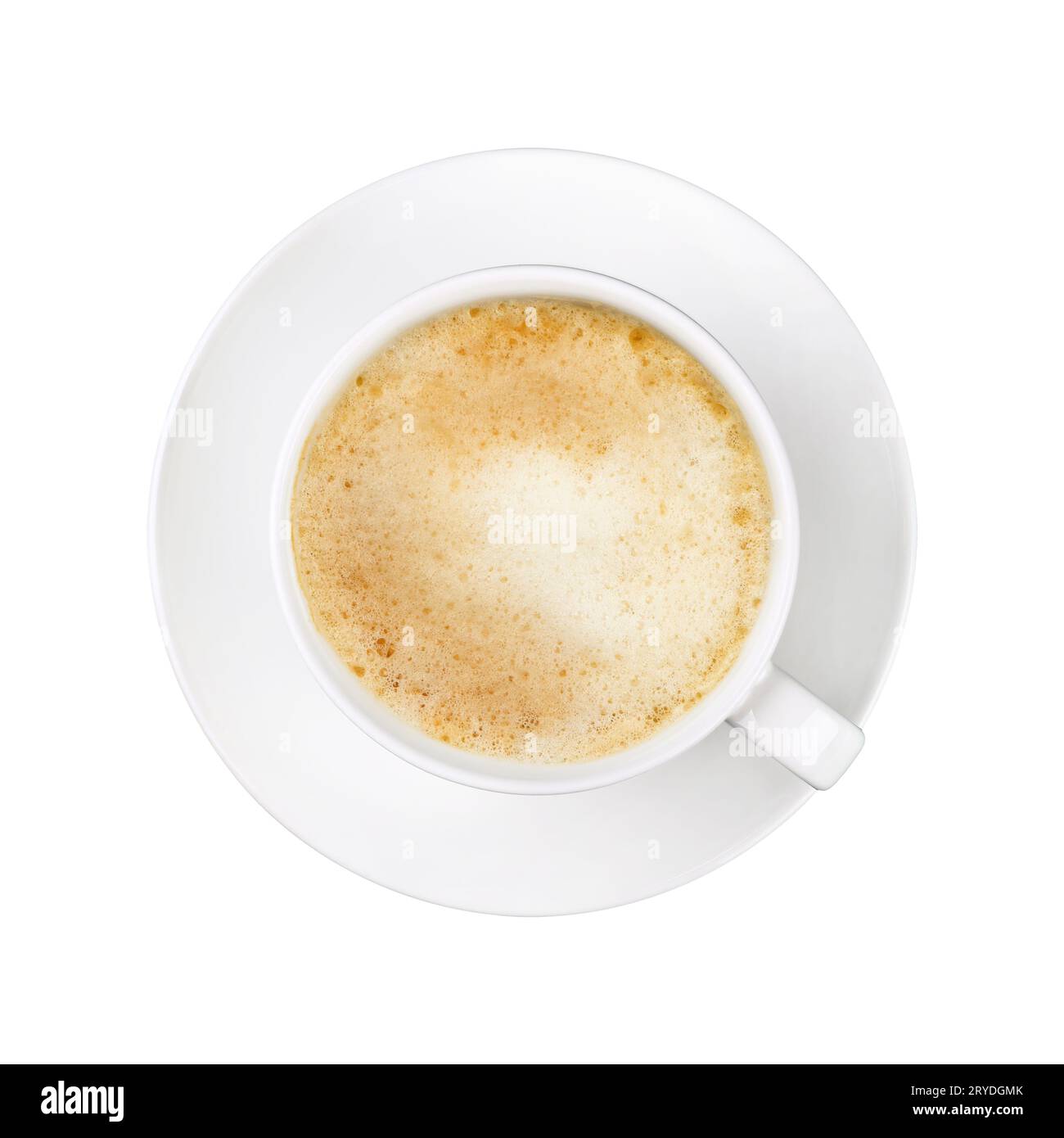 White cup of cappuccino coffee on saucer isolated Stock Photo