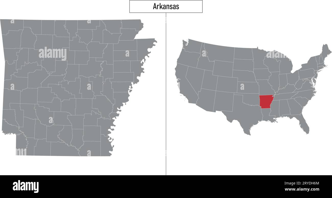 Simple map of Arkansas state of United States and location on USA map Stock Vector Image & Art