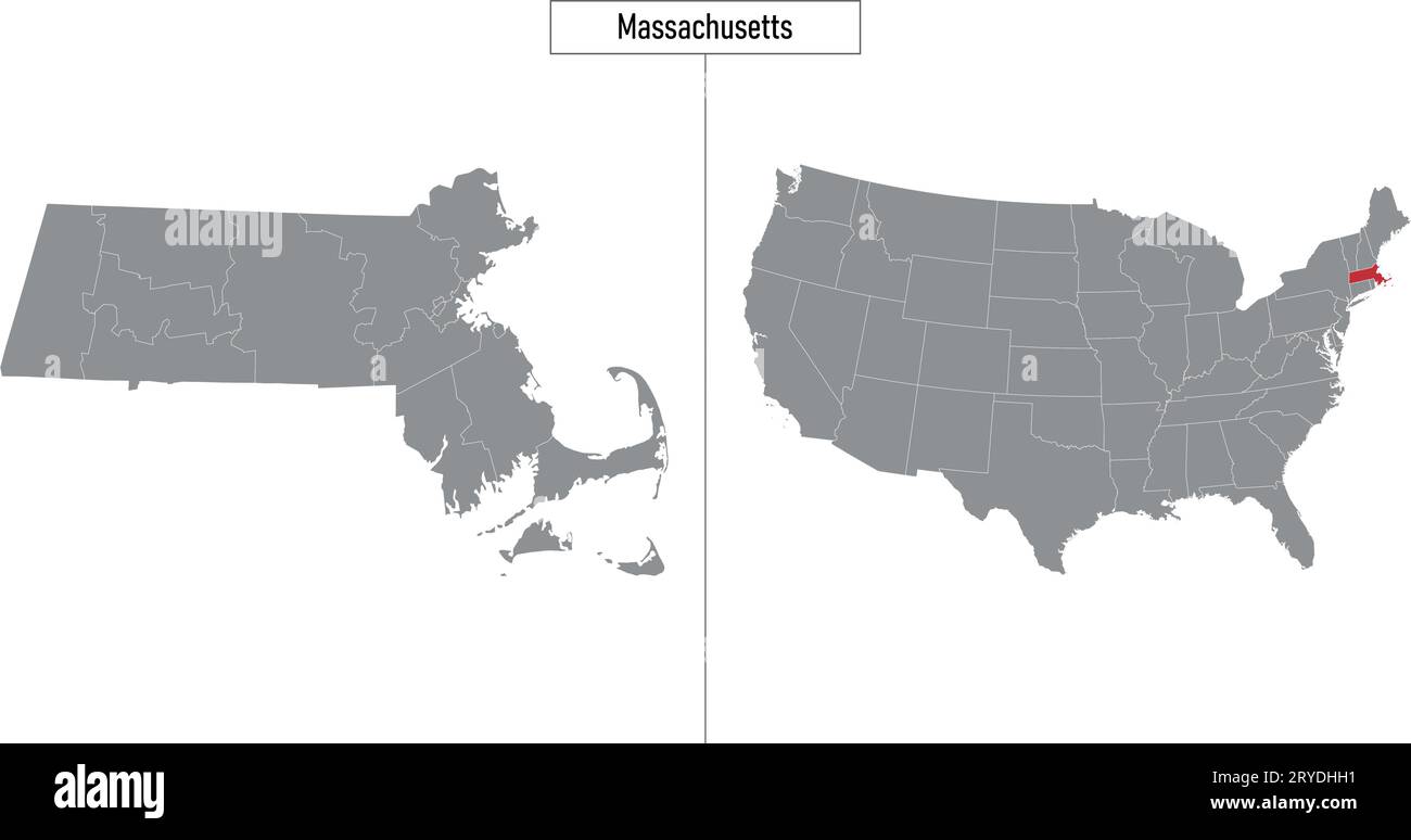 Simple Map Of Massachusetts State Of United States And Location On Usa Map Stock Vector Image 2024