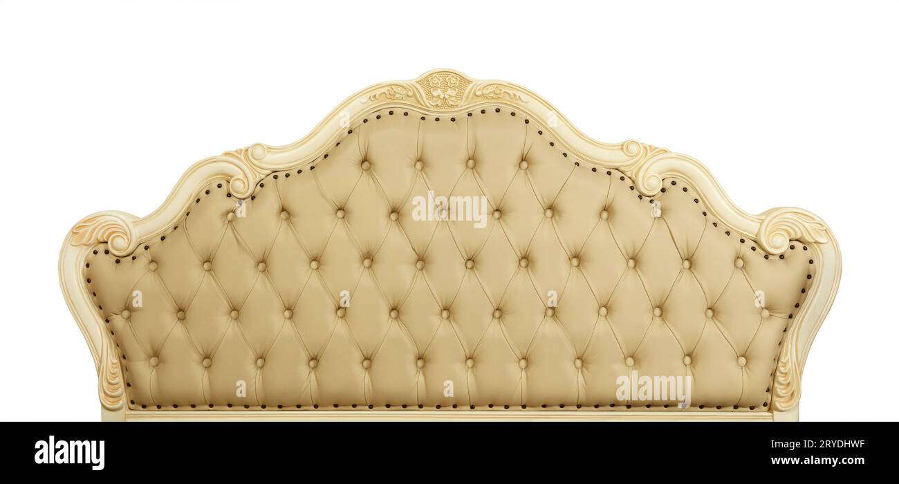 Beige leather bed headboard isolated on white Stock Photo