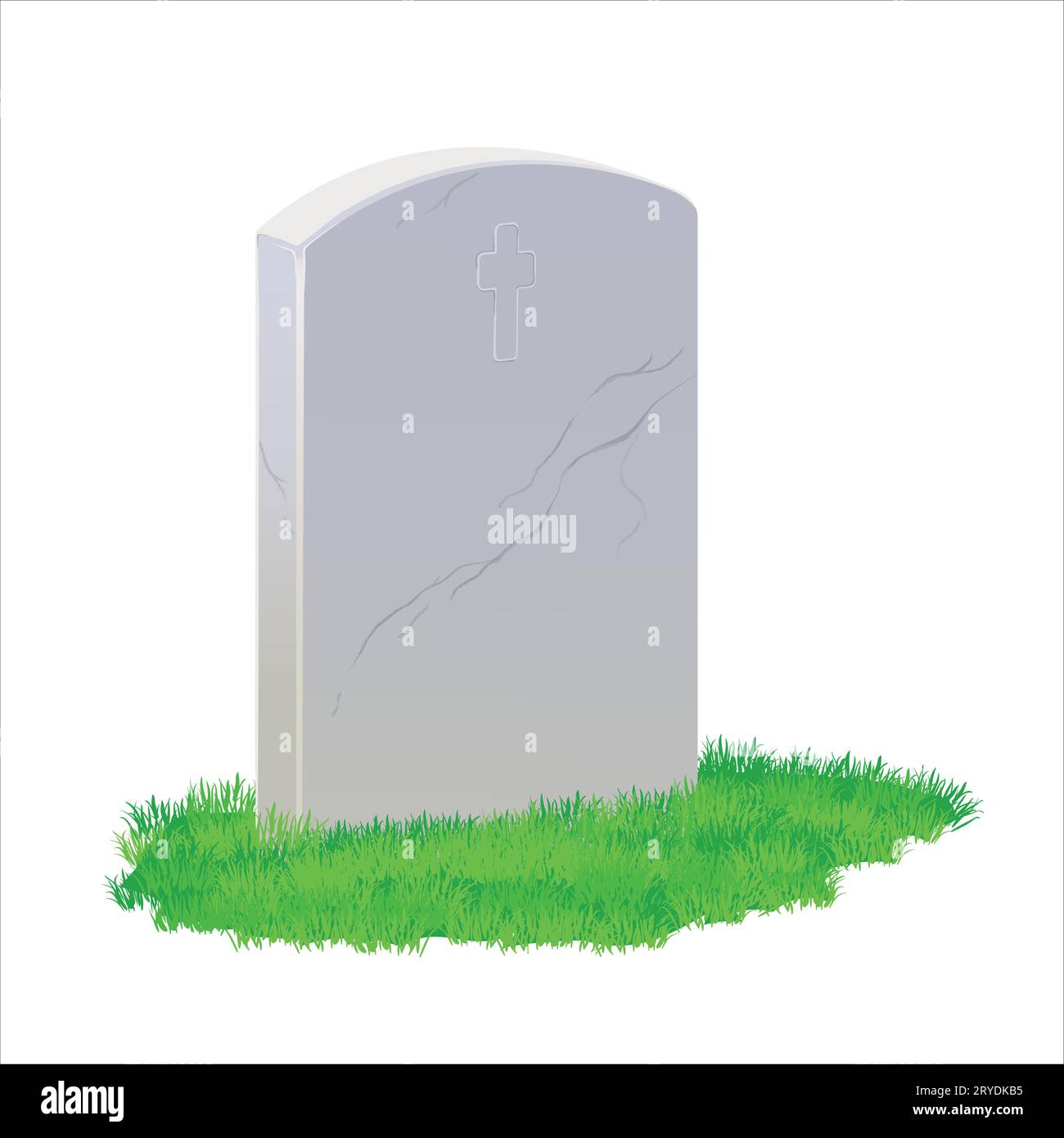 A gravestone made of gray marble and a green lawn on a white background. Vector illustration of a cemetery. Stock Vector