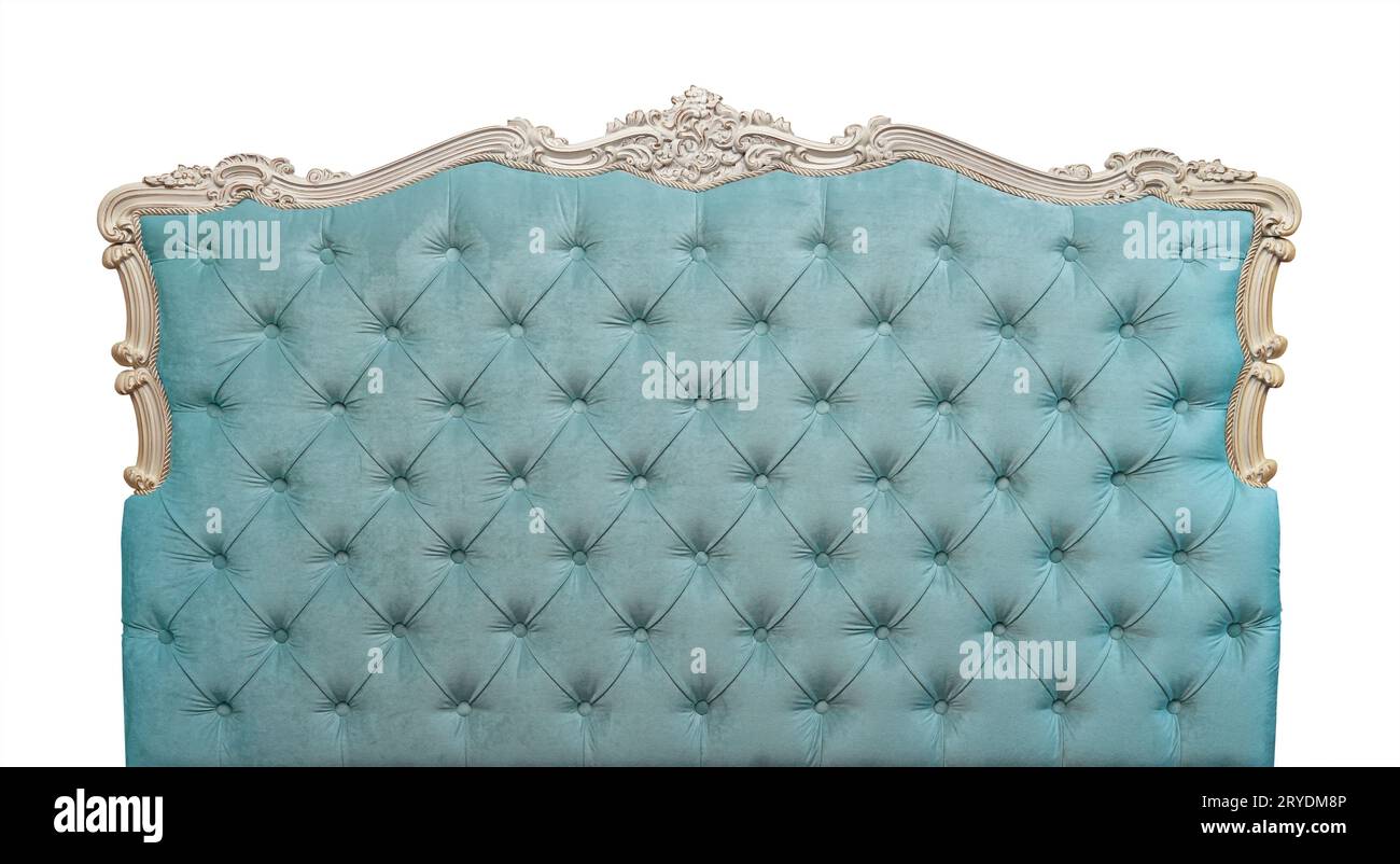 Blue velvet bed headboard isolated on white Stock Photo Alamy
