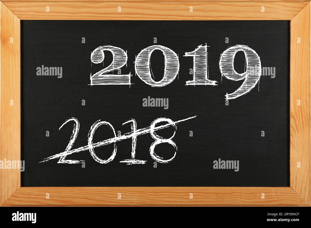 Black school chalkboard with 2019 sign Stock Photo Alamy
