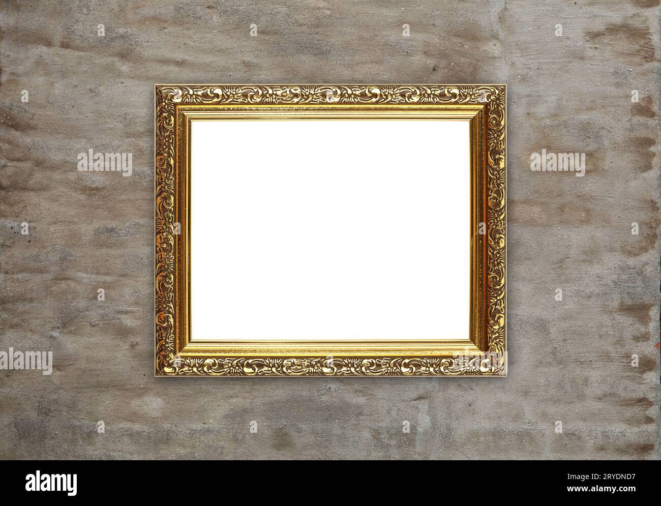 Antique golden picture photo frame on brick wall Stock Photo