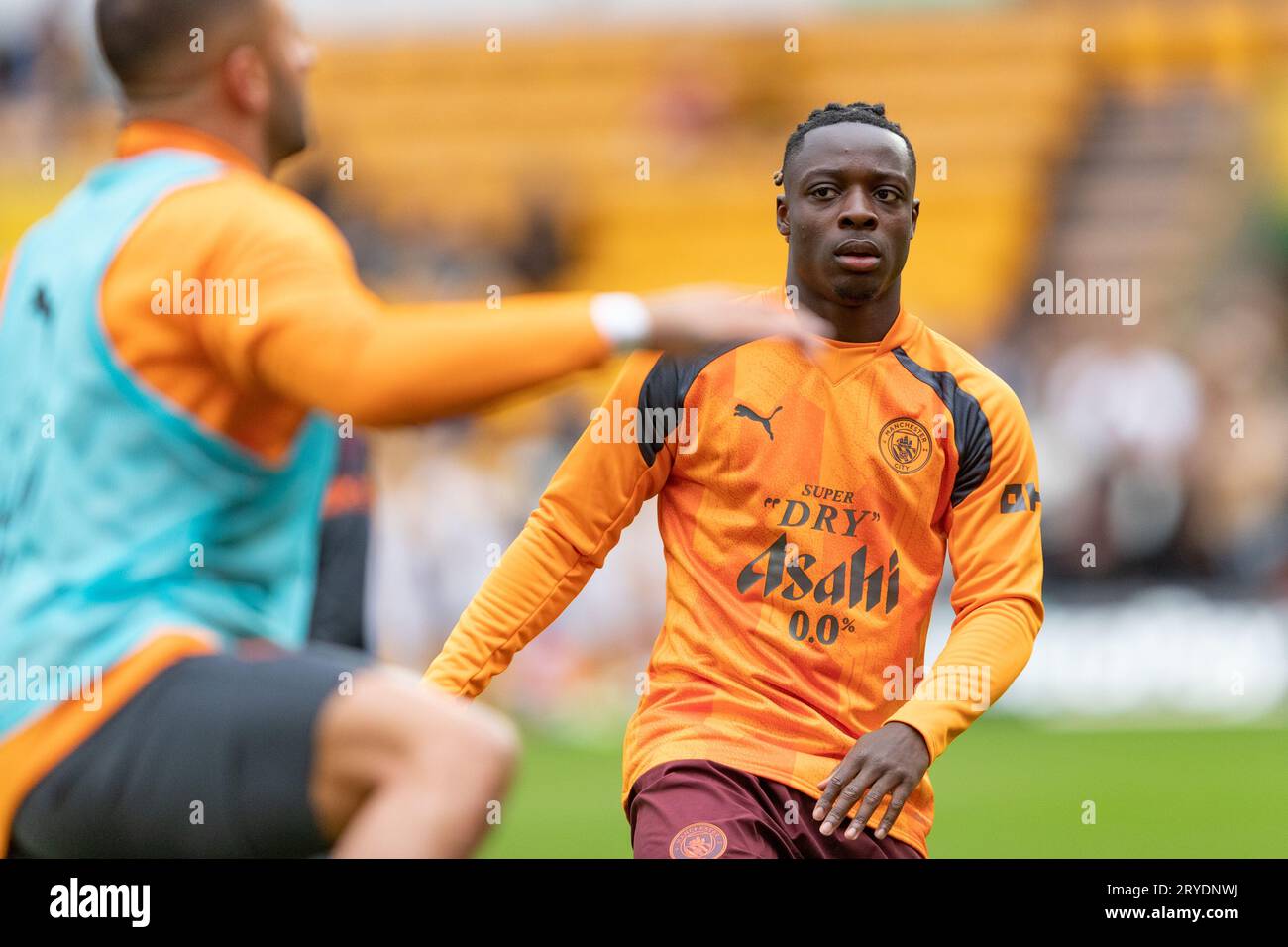 Jérémy Doku of Manchester City warms up before the Premier League match between Wolverhampton Wanderers and Manchester City at Molineux, Wolverhampton on Saturday 30th September 2023. (Photo: Gustavo Pantano | MI News) Credit: MI News & Sport /Alamy Live News Stock Photo